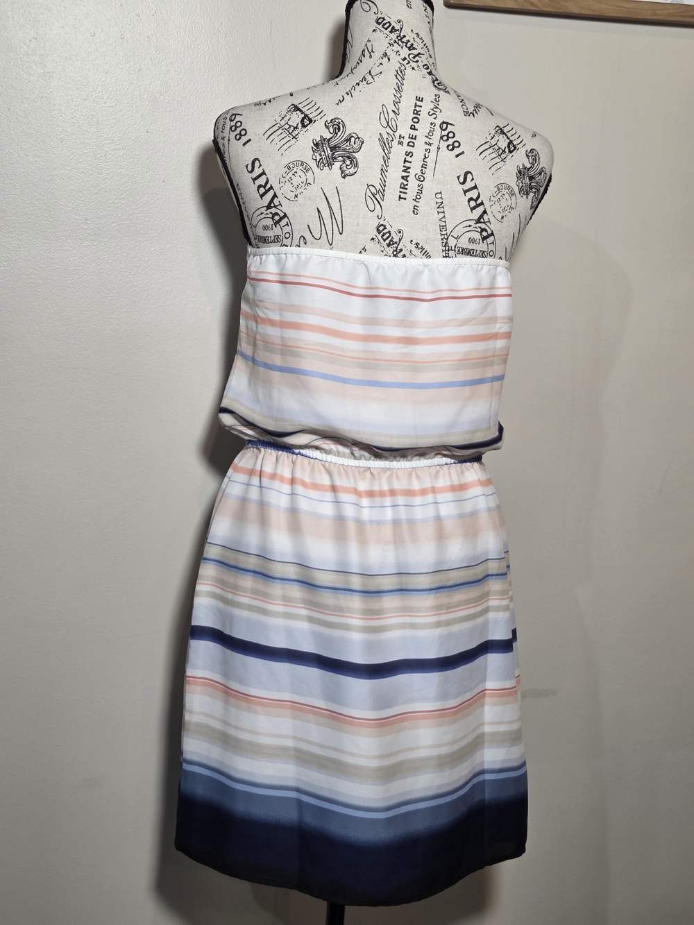 White House Black Market Strapless Multicolor Striped Blouson Mini Dress - Picture 4 of 7